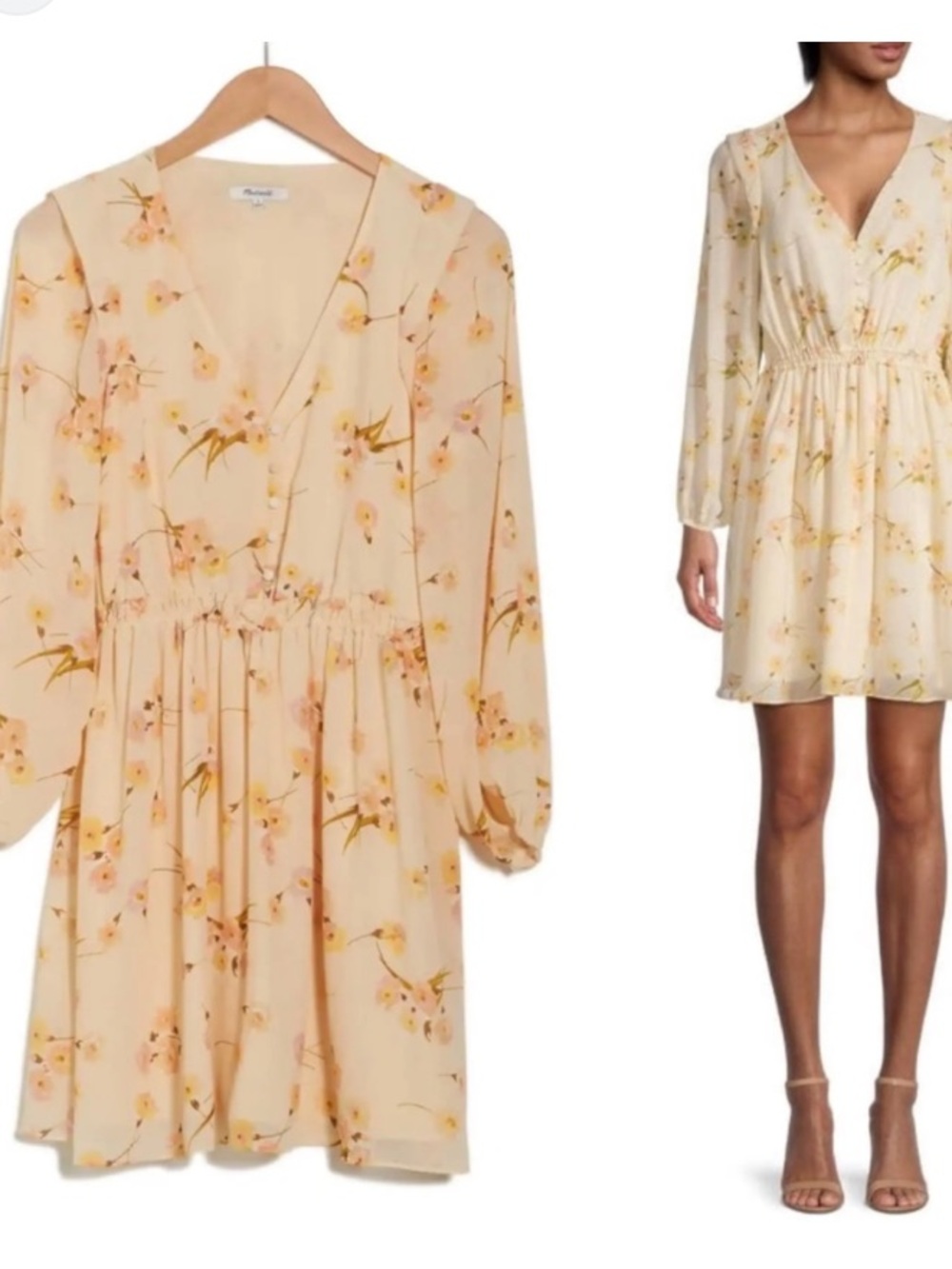 Madewell NWT Long Sleeve Floral Cottage-core Boho Dress Size Large